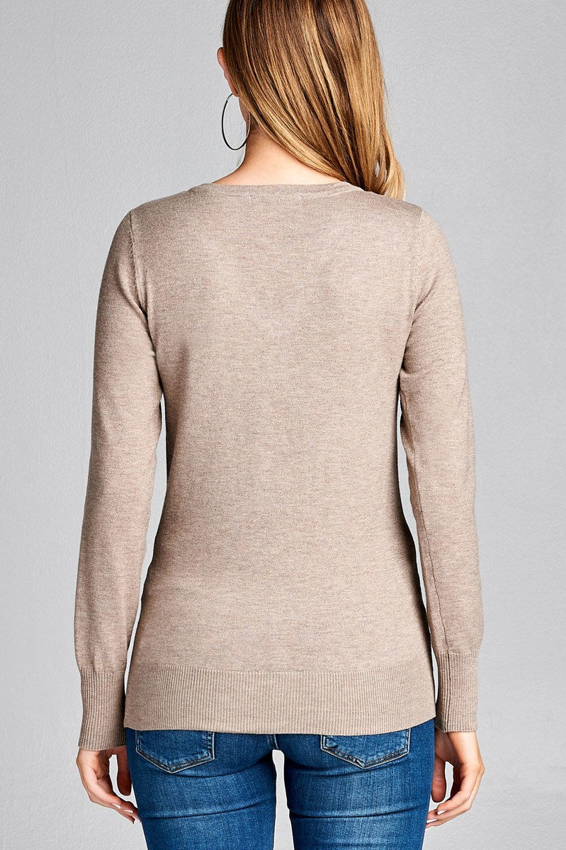 Ladies fashion long sleeve v-neck classic sweater