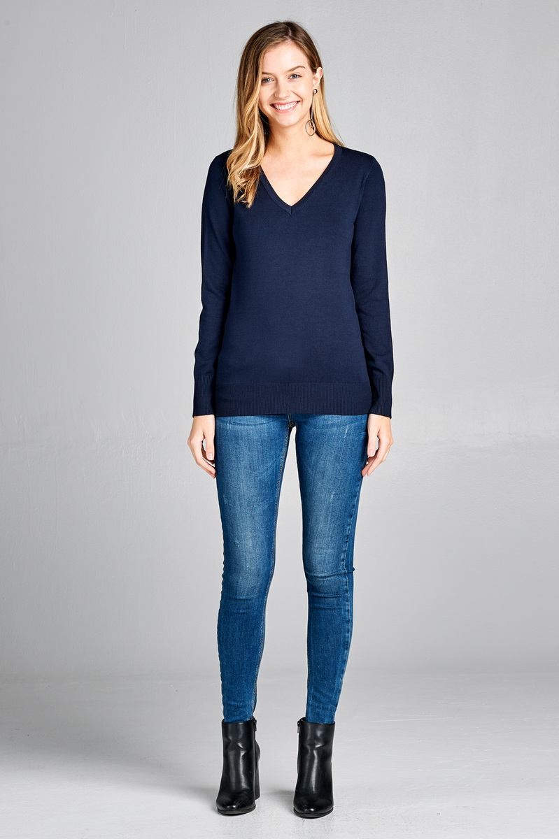 Ladies fashion long sleeve v-neck classic sweater