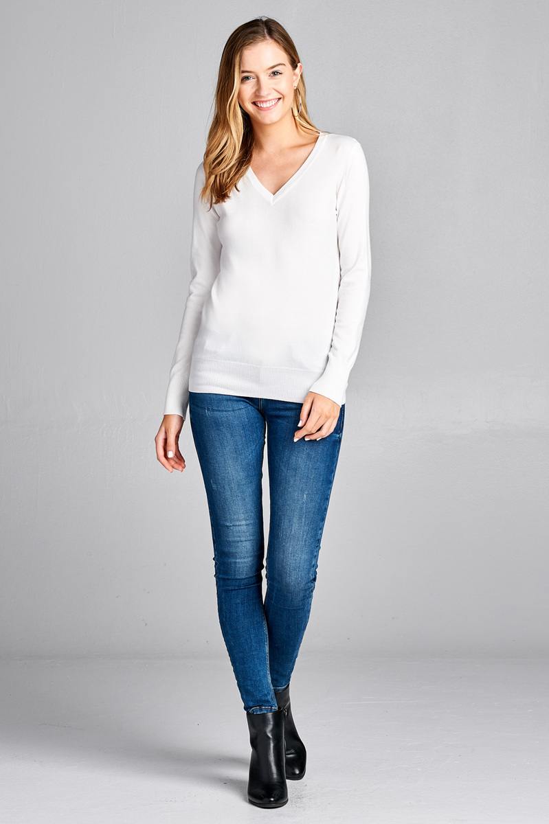 Ladies fashion long sleeve v-neck classic sweater