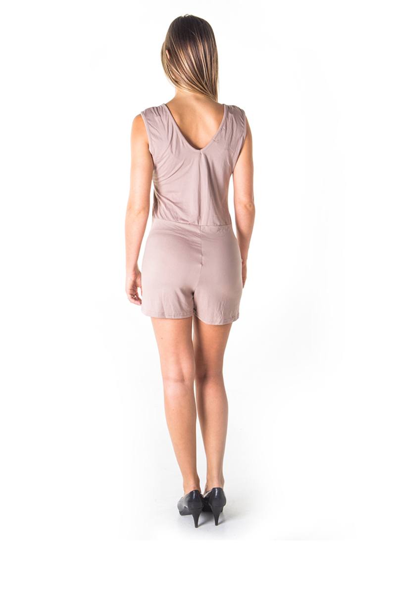 Ladies fashion casual lace up v neck knit romper shorts