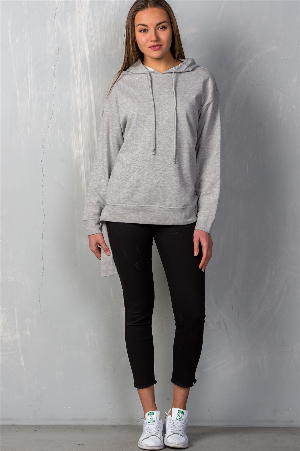 Ladies fashion uneven hem graphic "venice" pullover hoodie