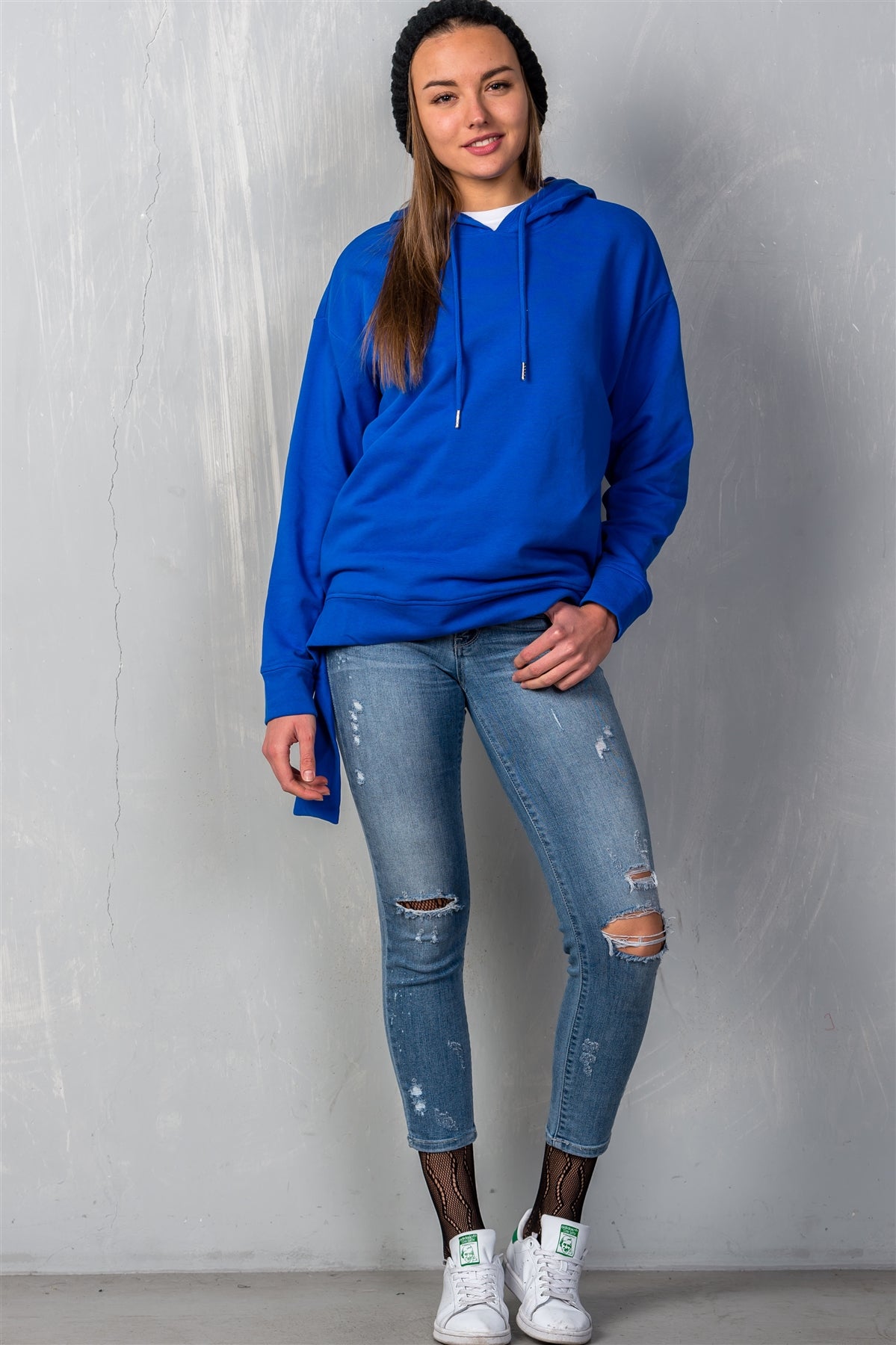 Ladies fashion uneven hem graphic "venice" pullover hoodie