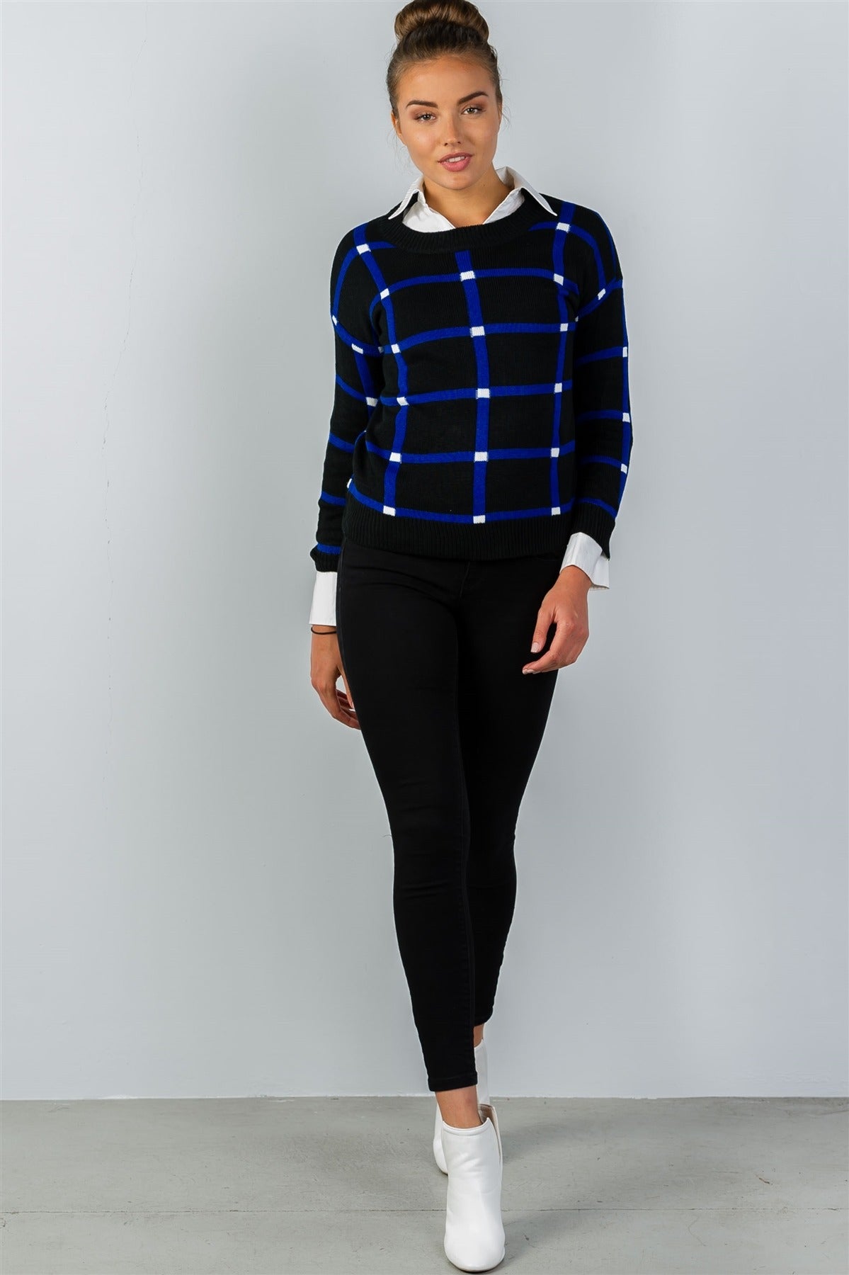 Ladies fashion pullover square print sweater