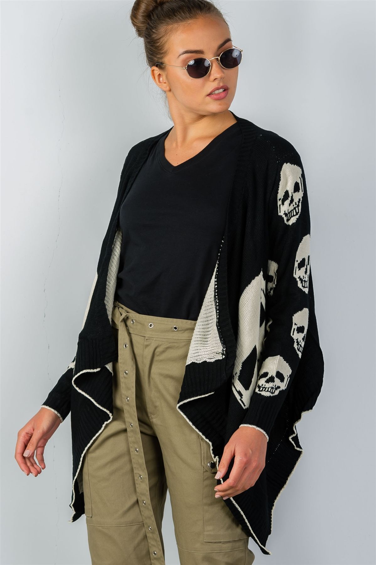 Ladies fashion tunic length skull knitting tunic cardigan