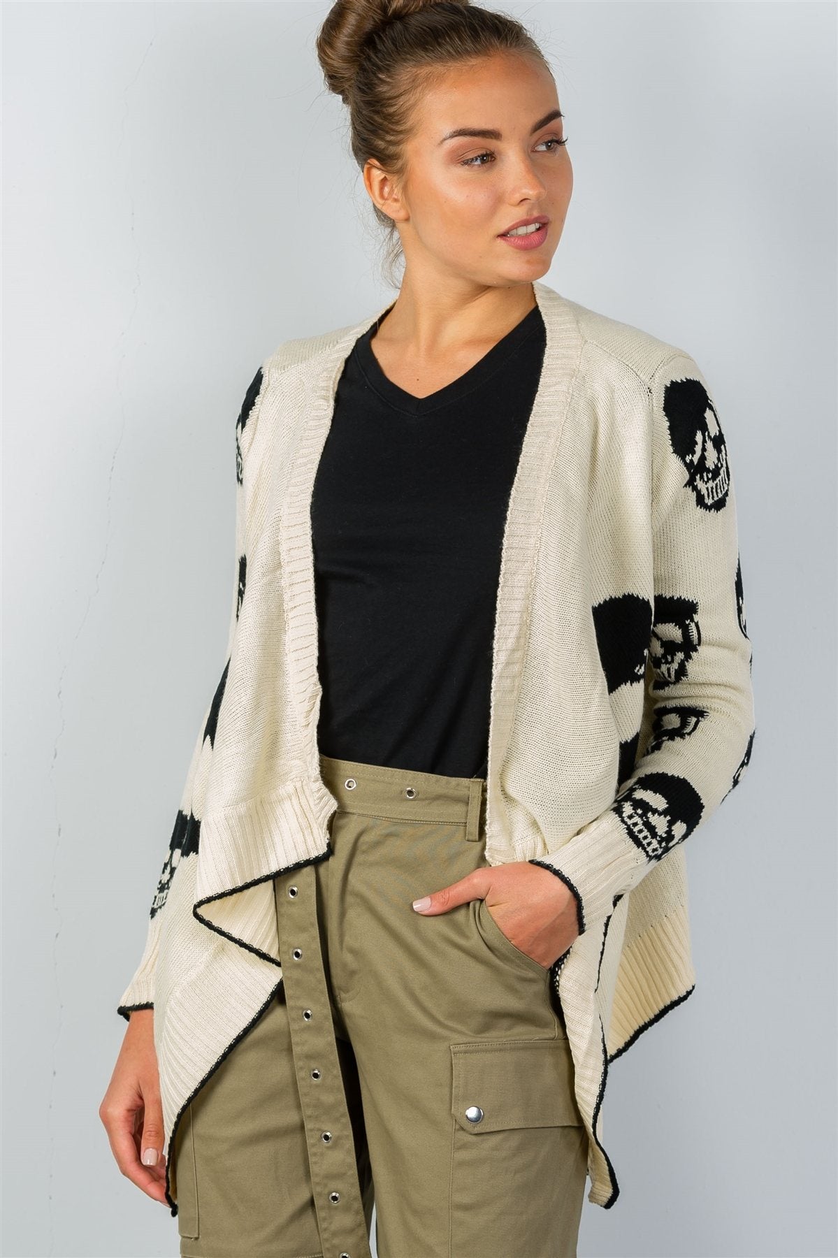 Ladies fashion tunic length skull knitting tunic cardigan