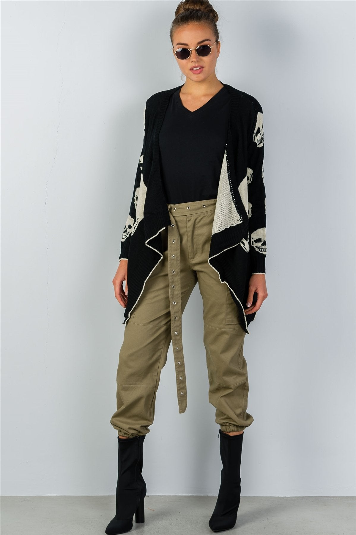 Ladies fashion tunic length skull knitting tunic cardigan
