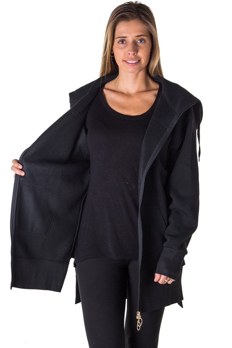 Ladies fashion fleece zip up sweatshirt oversize long hoodie outerwear jacket