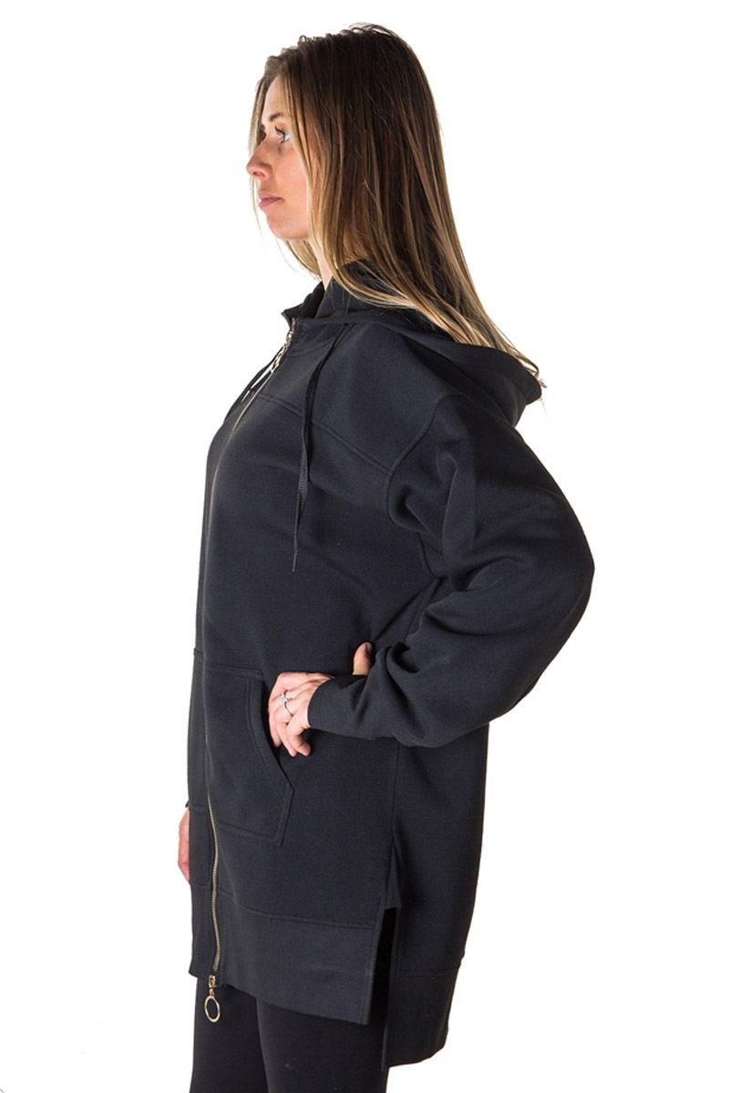 Ladies fashion fleece zip up sweatshirt oversize long hoodie outerwear jacket
