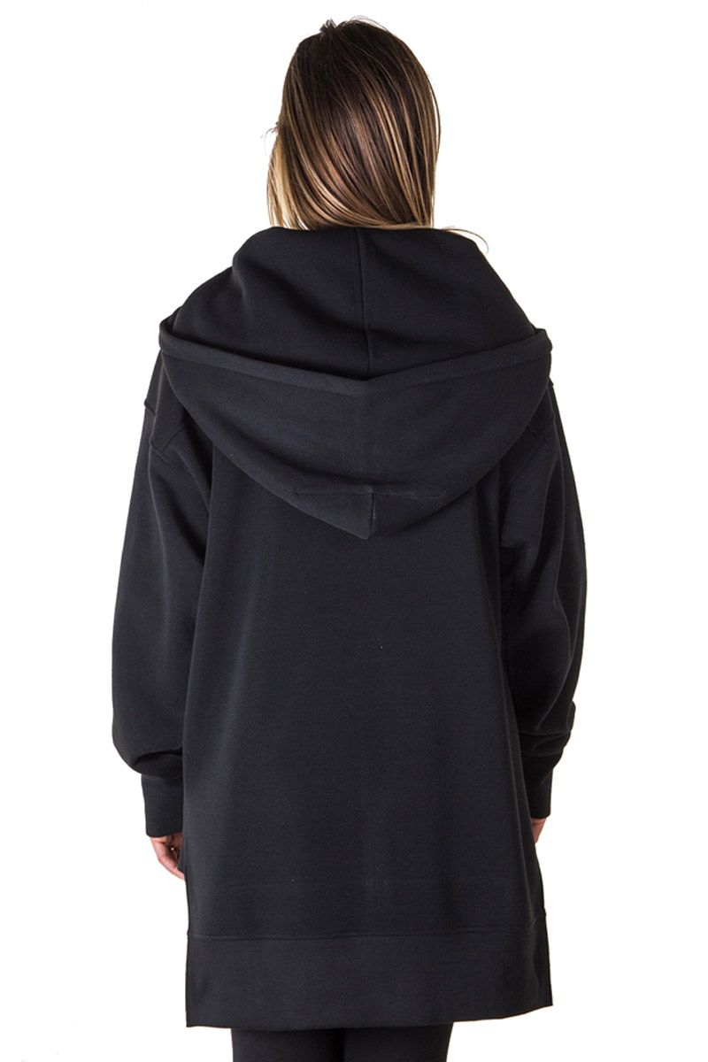 Ladies fashion fleece zip up sweatshirt oversize long hoodie outerwear jacket