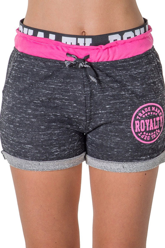 Ladies fashion french terry drawstring cuffed shorts with applique