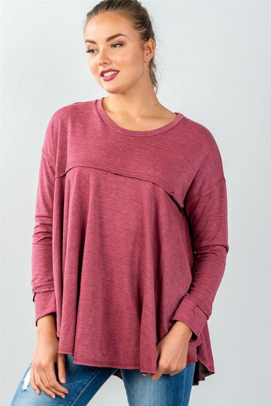 Ladies fashion long sleeve hi-low oversized sweatshirt