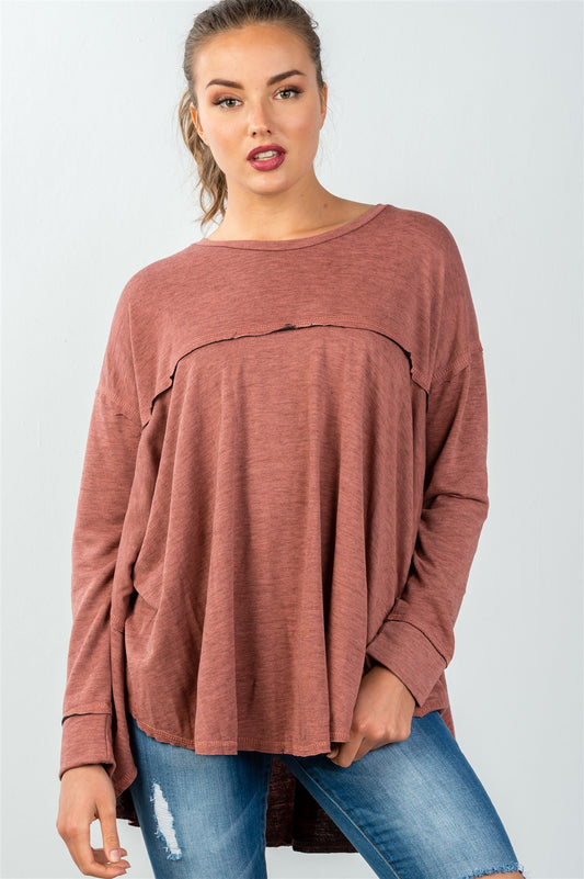 Ladies fashion long sleeve hi-low oversized sweatshirt