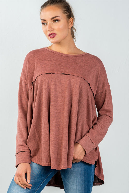 Ladies fashion long sleeve hi-low oversized sweatshirt