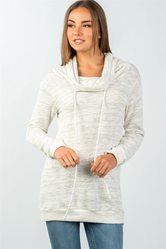 Ladies fashion long sleeve cream cowl neck pullover