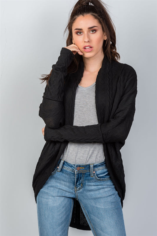 Ladies fashion open front  drop shoulder cable knit cardigan