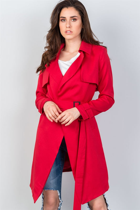 Ladies fashion tie waist contemporary belted long cardigan