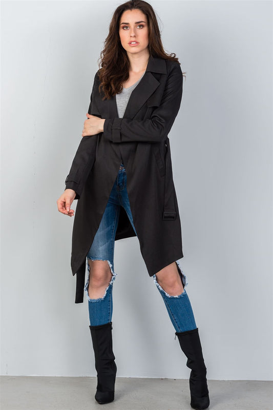 Ladies fashion tie waist contemporary belted long cardigan