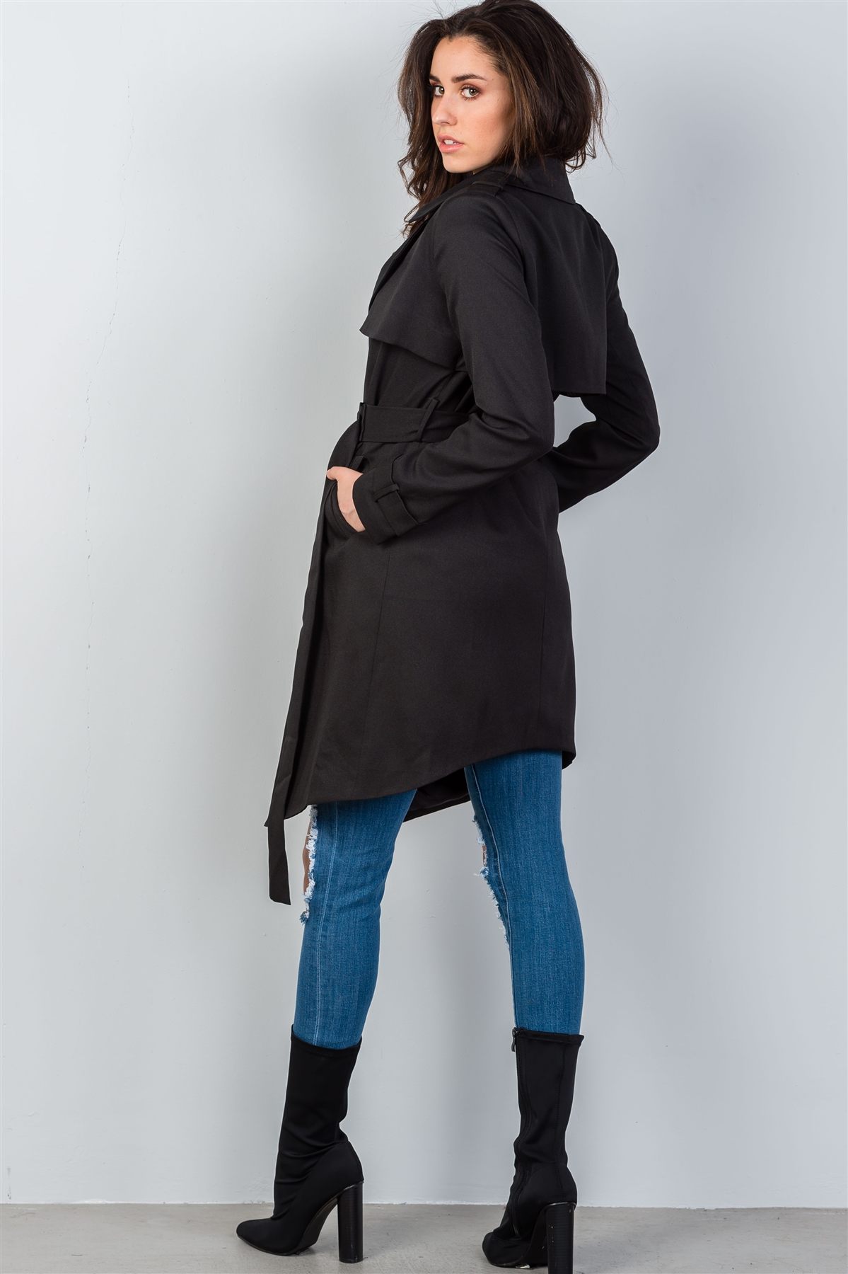 Ladies fashion tie waist contemporary belted long cardigan