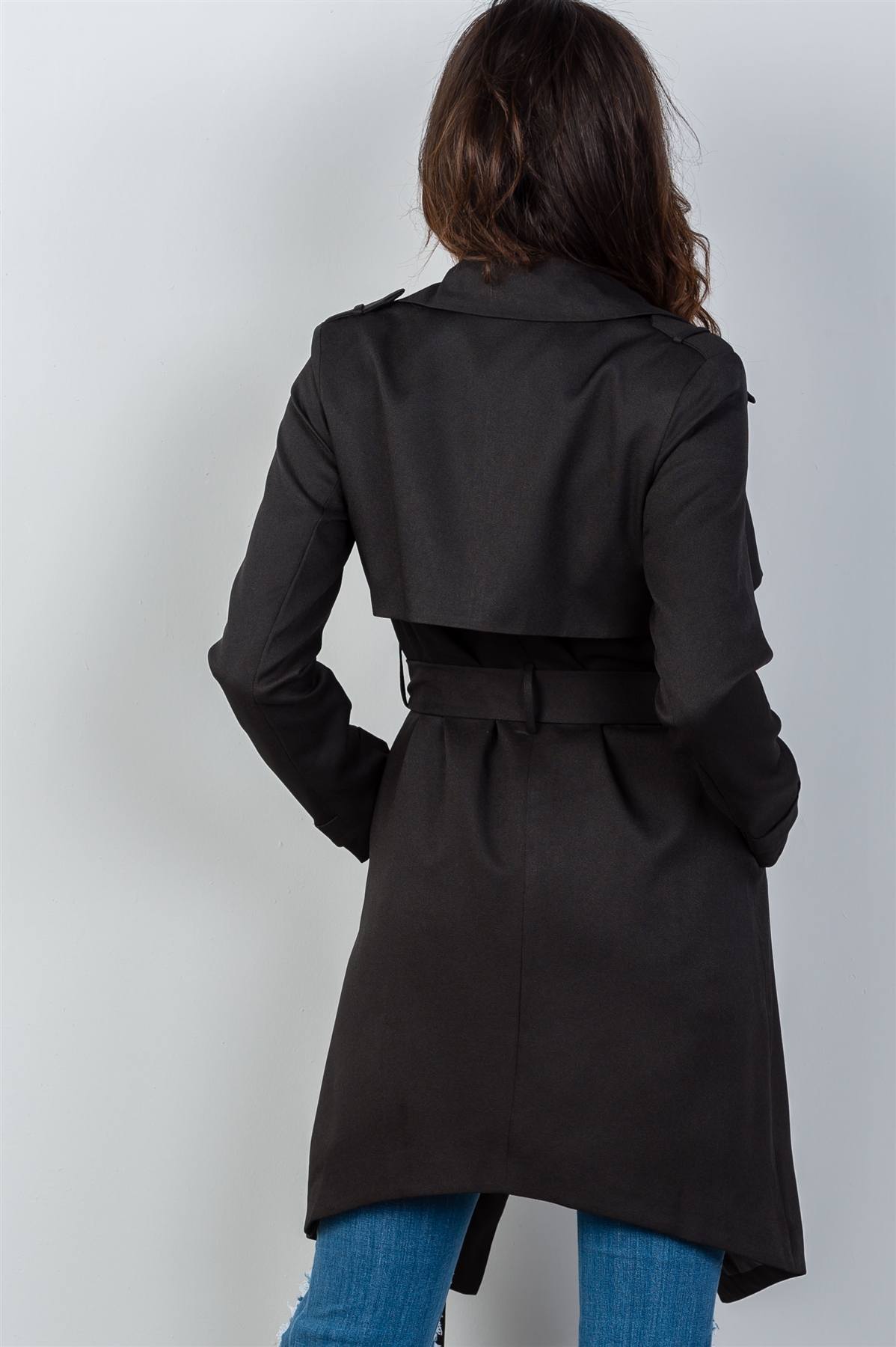 Ladies fashion tie waist contemporary belted long cardigan