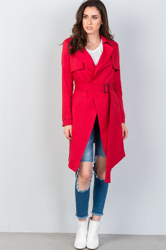 Ladies fashion tie waist contemporary belted long cardigan