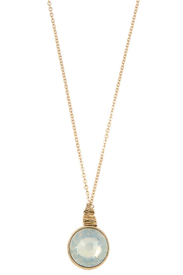 Ladies fashion round faceted stone pendant necklace set