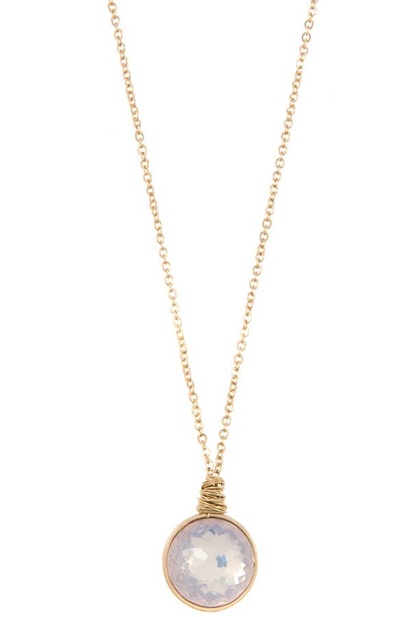 Ladies fashion round faceted stone pendant necklace set
