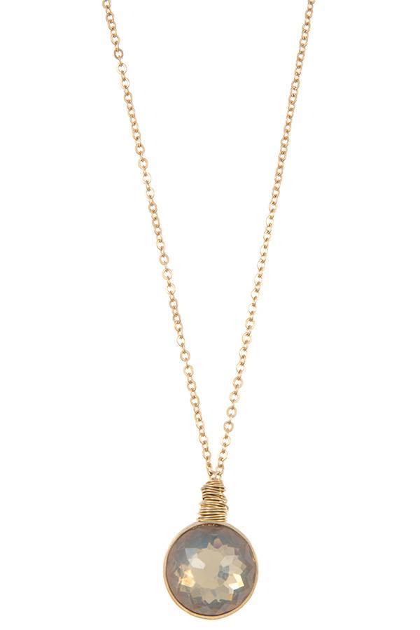 Ladies fashion round faceted stone pendant necklace set