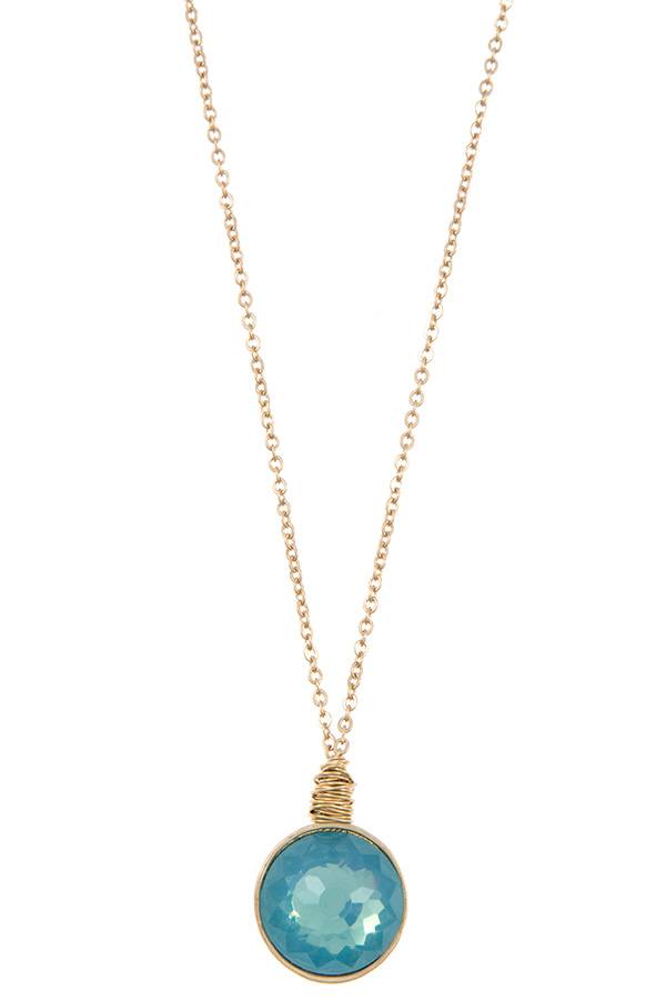 Ladies fashion round faceted stone pendant necklace set