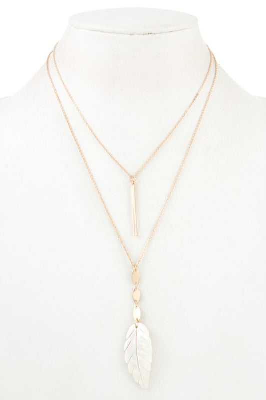 Ladies fashion etched leaf pendant double layered necklace