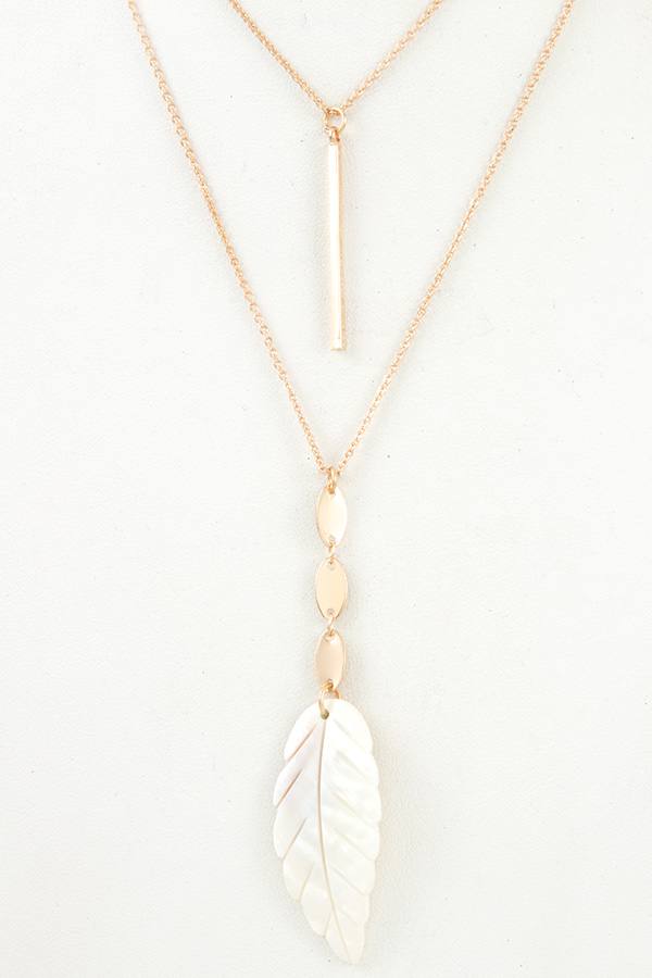 Ladies fashion etched leaf pendant double layered necklace
