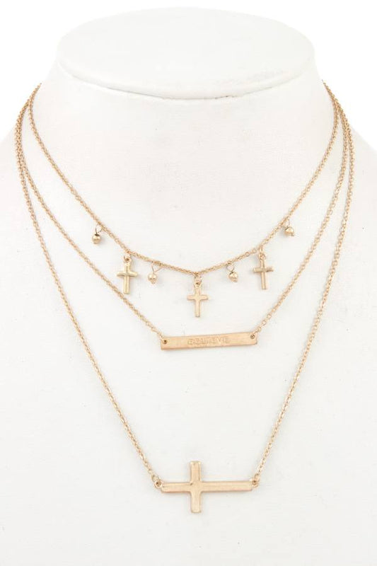Ladies fashion multi cross dangle layered necklace