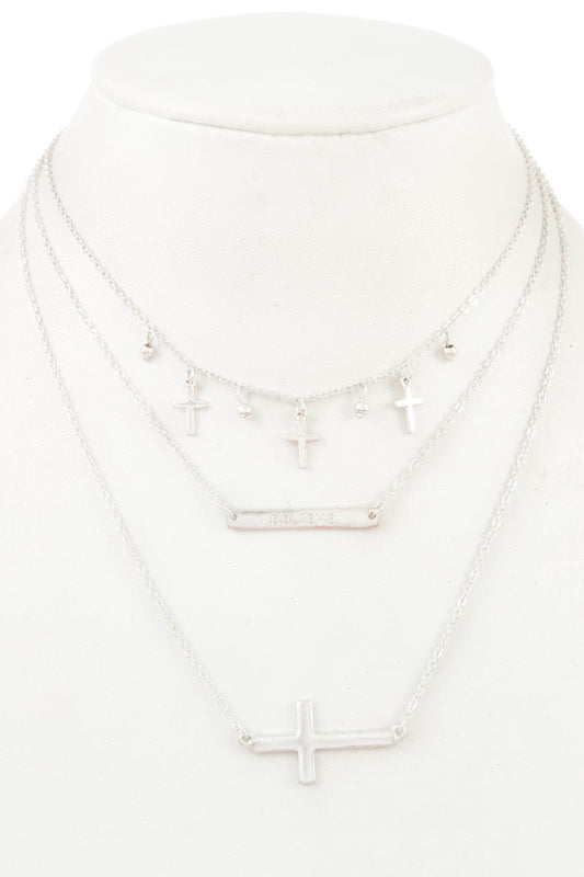 Ladies fashion multi cross dangle layered necklace
