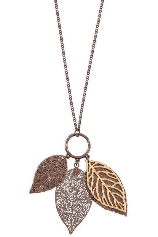 Ladies fashion elongated leaf pendant necklace