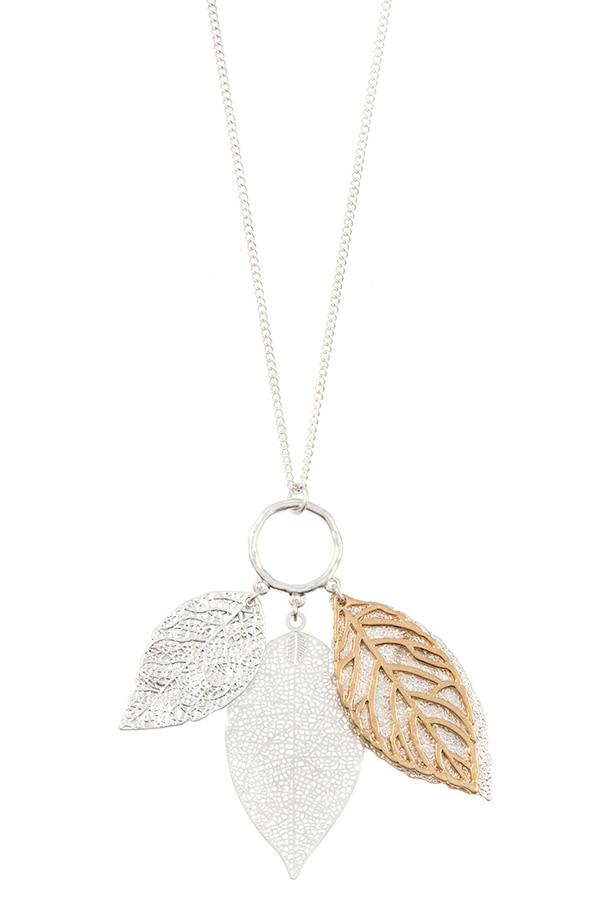 Ladies fashion elongated leaf pendant necklace