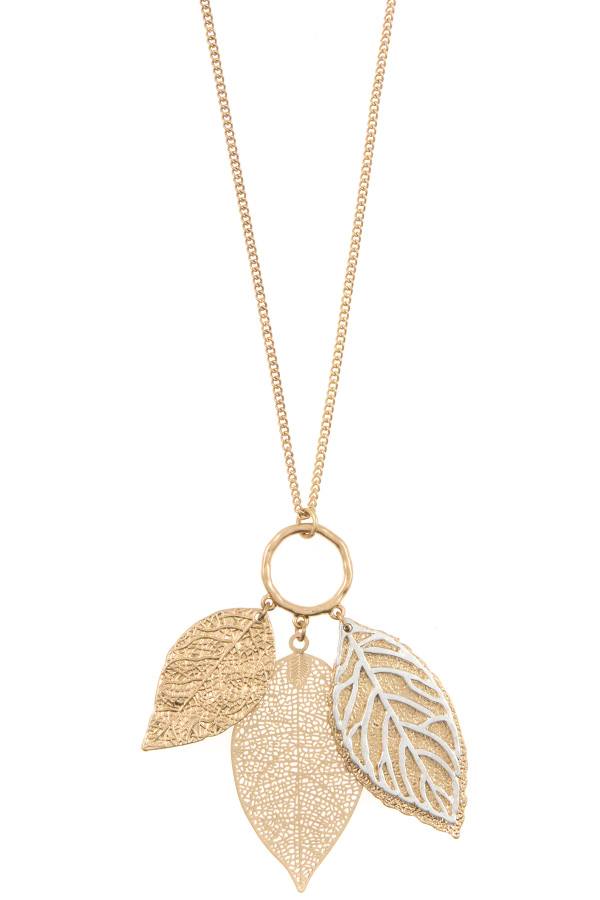Ladies fashion elongated leaf pendant necklace