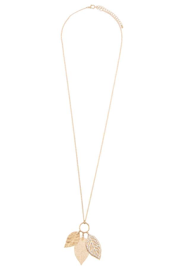 Ladies fashion elongated leaf pendant necklace