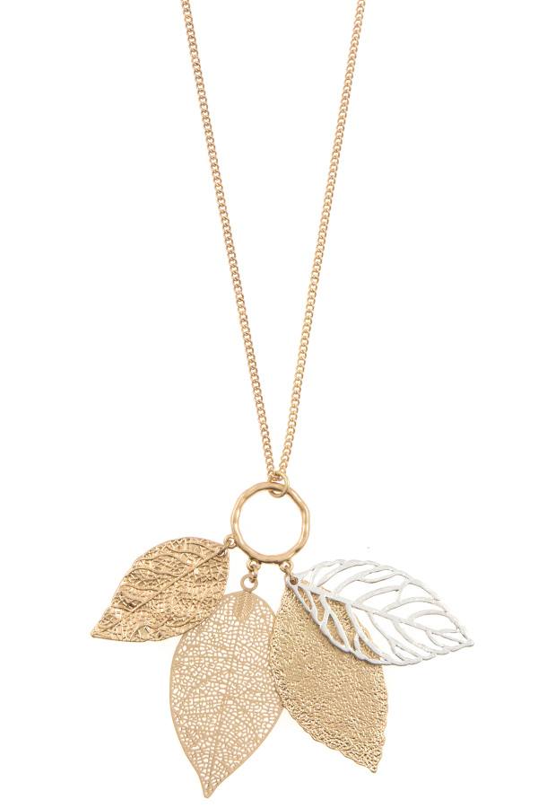 Ladies fashion elongated leaf pendant necklace