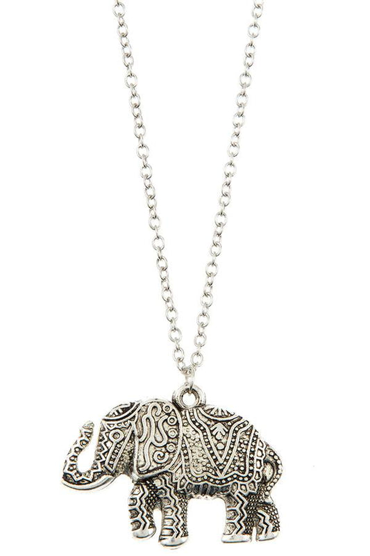 Ladies fashion detailed elephant pendant long necklace