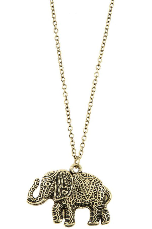 Ladies fashion detailed elephant pendant long necklace