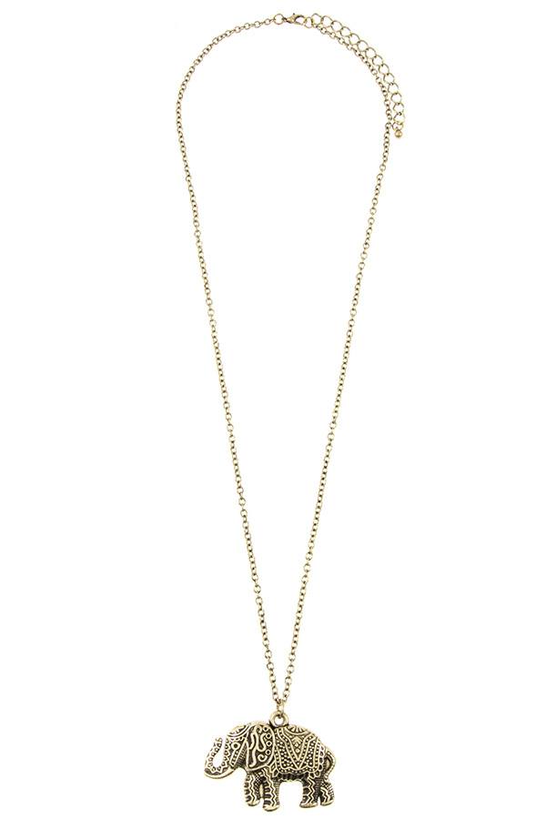 Ladies fashion detailed elephant pendant long necklace