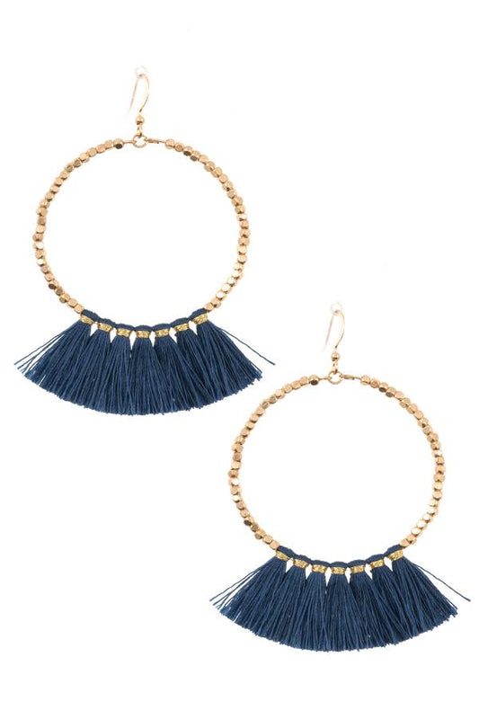 Ladies fashion round tassel link dangle earring