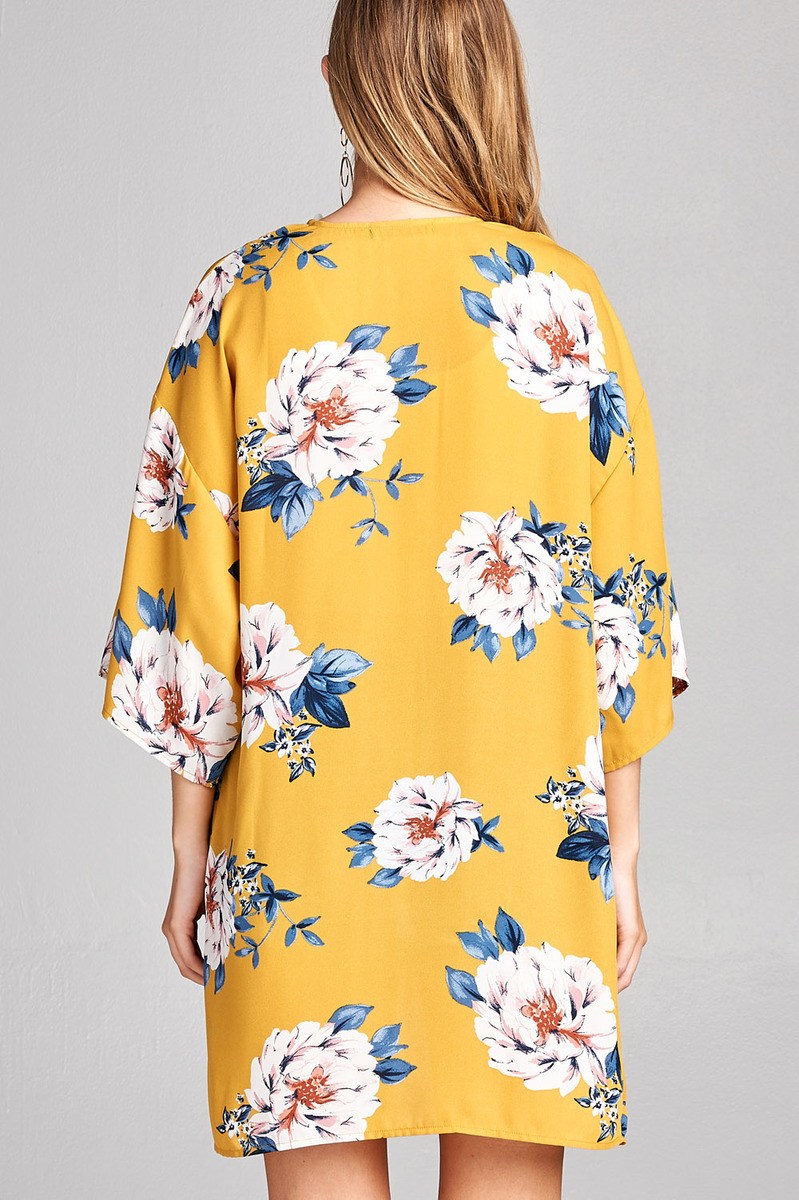 Ladies fashion plus size open front floral print woven kimono