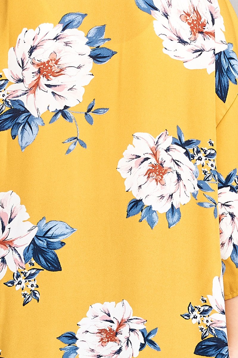 Ladies fashion plus size open front floral print woven kimono