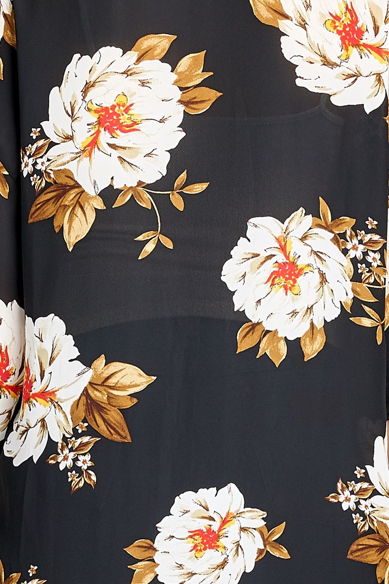 Ladies fashion plus size open front floral print woven kimono