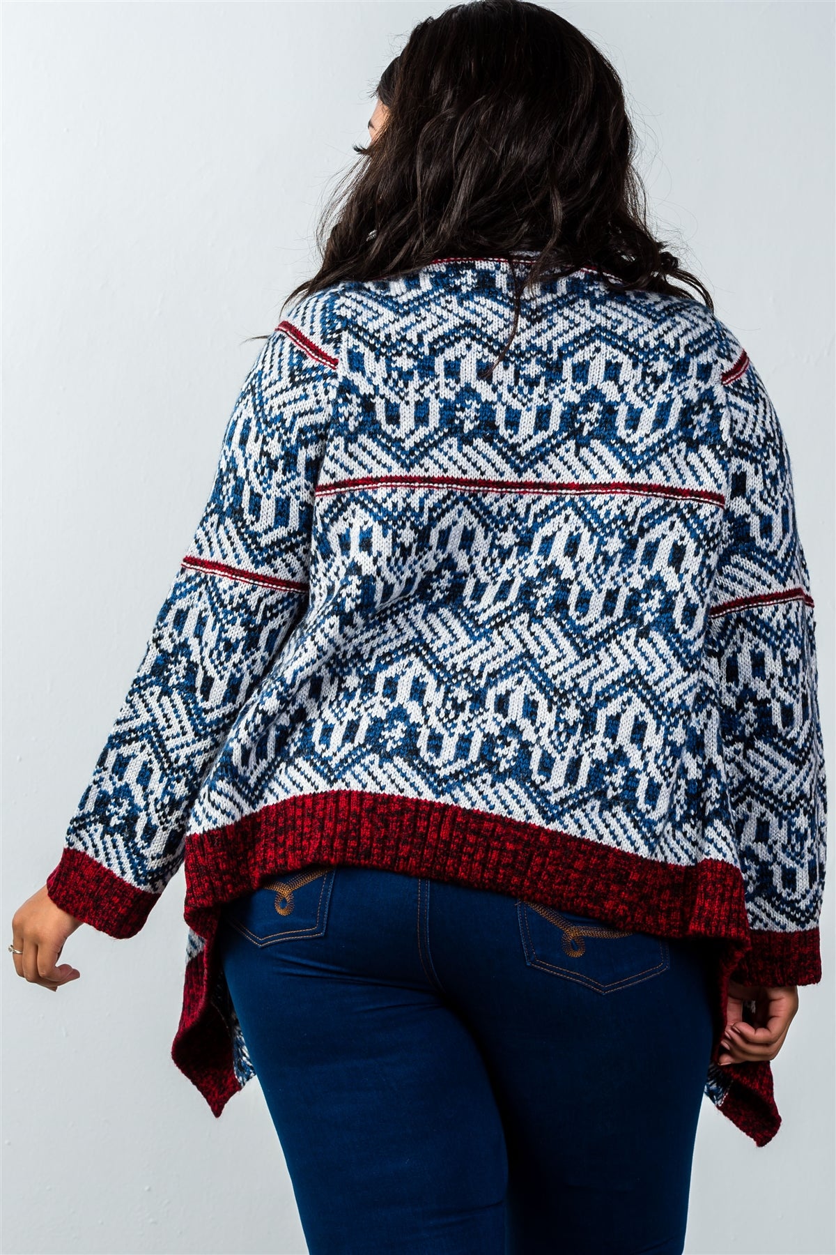 Ladies fashion plus size drape open front asymmetrical hem cardigan