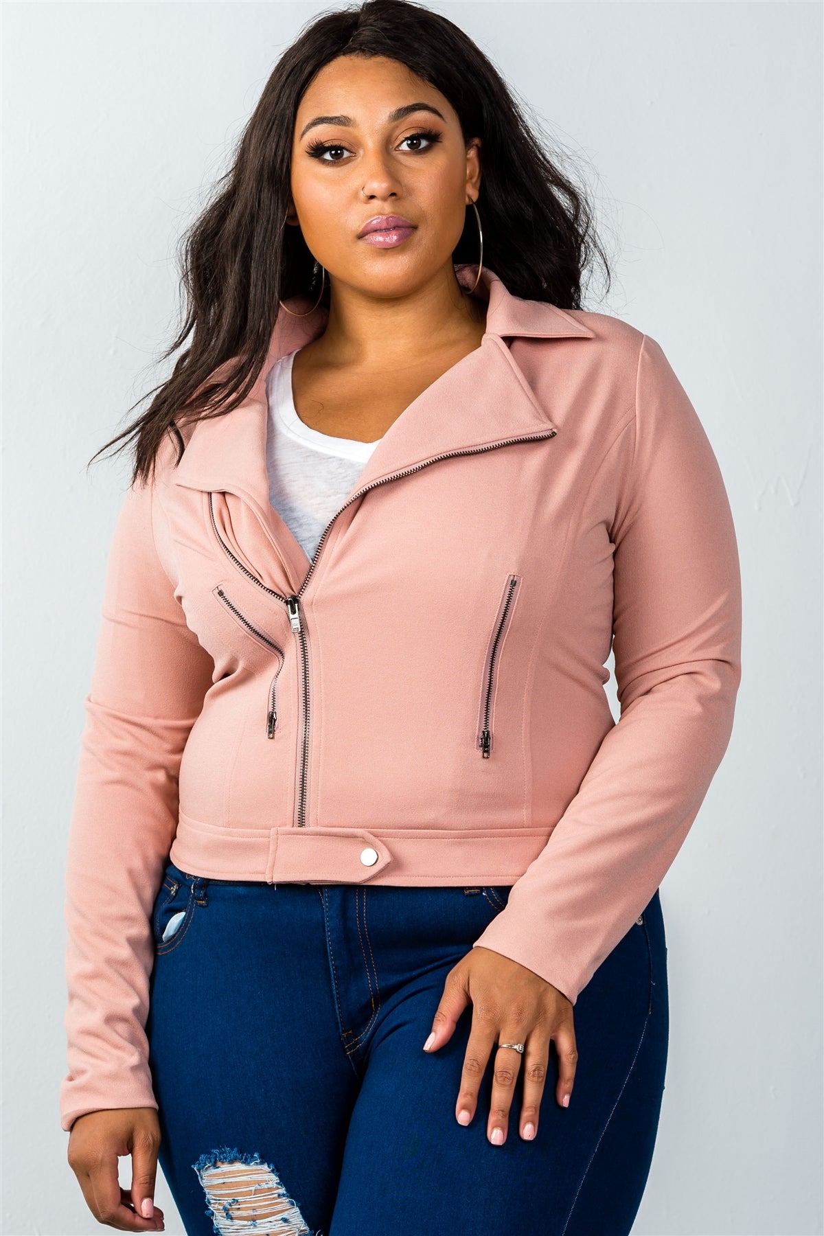 Ladies fashion plus size  asymmetric zipper moto jacket