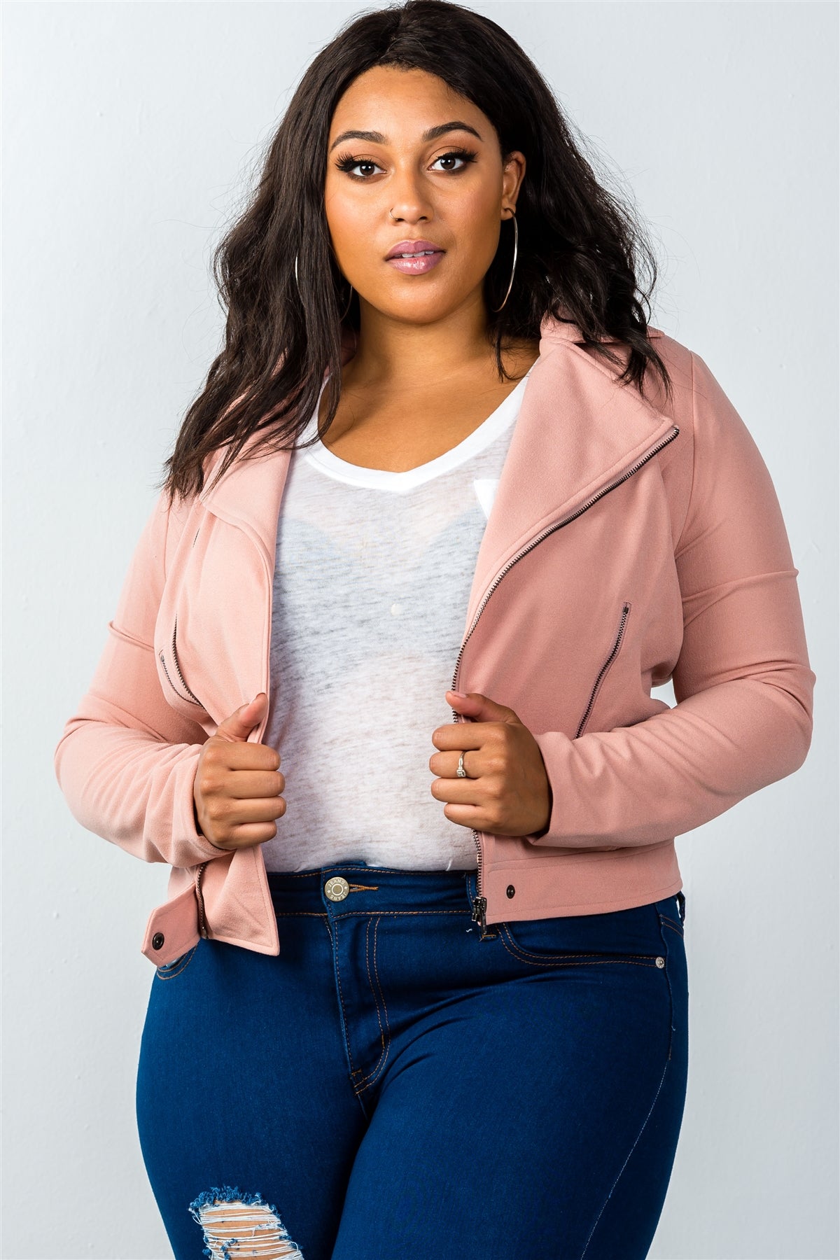 Ladies fashion plus size  asymmetric zipper moto jacket