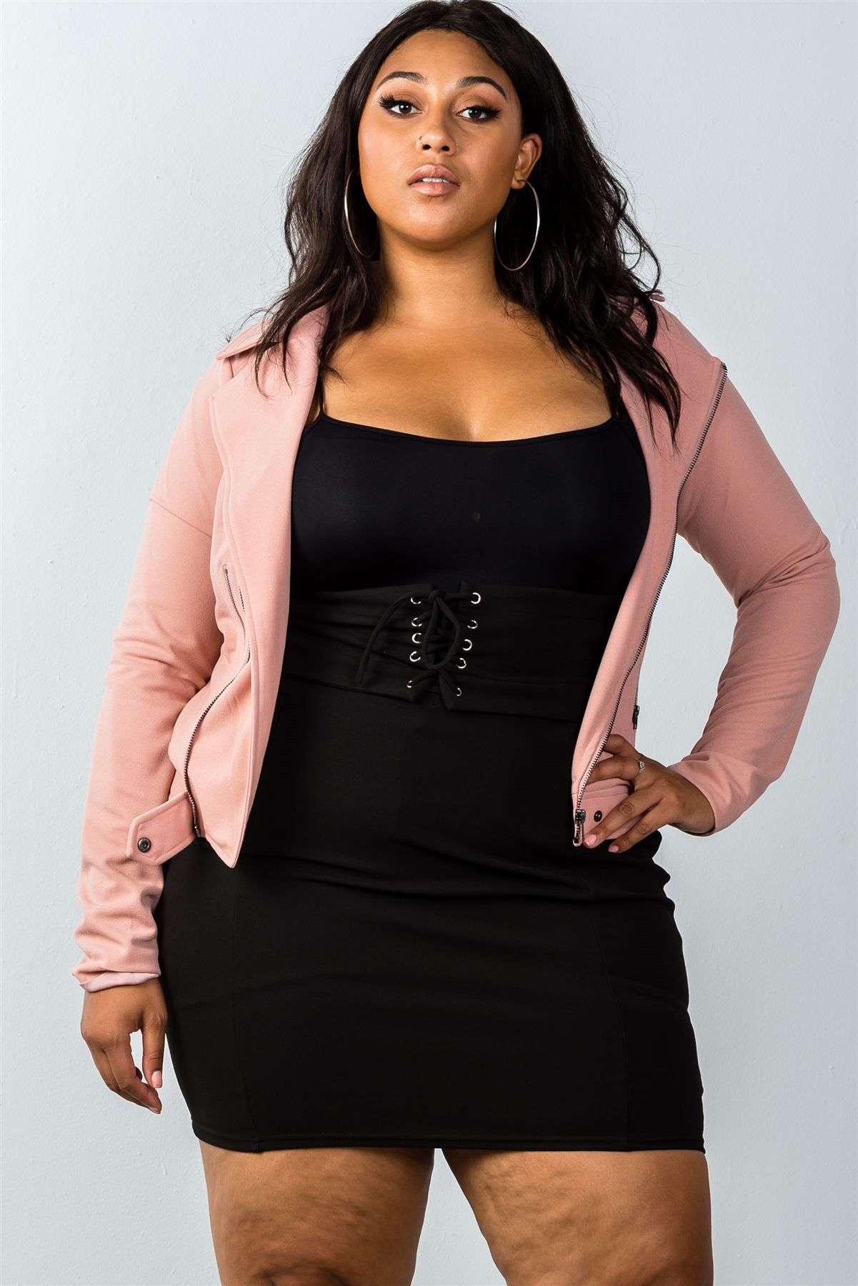Ladies fashion plus size  asymmetric zipper moto jacket