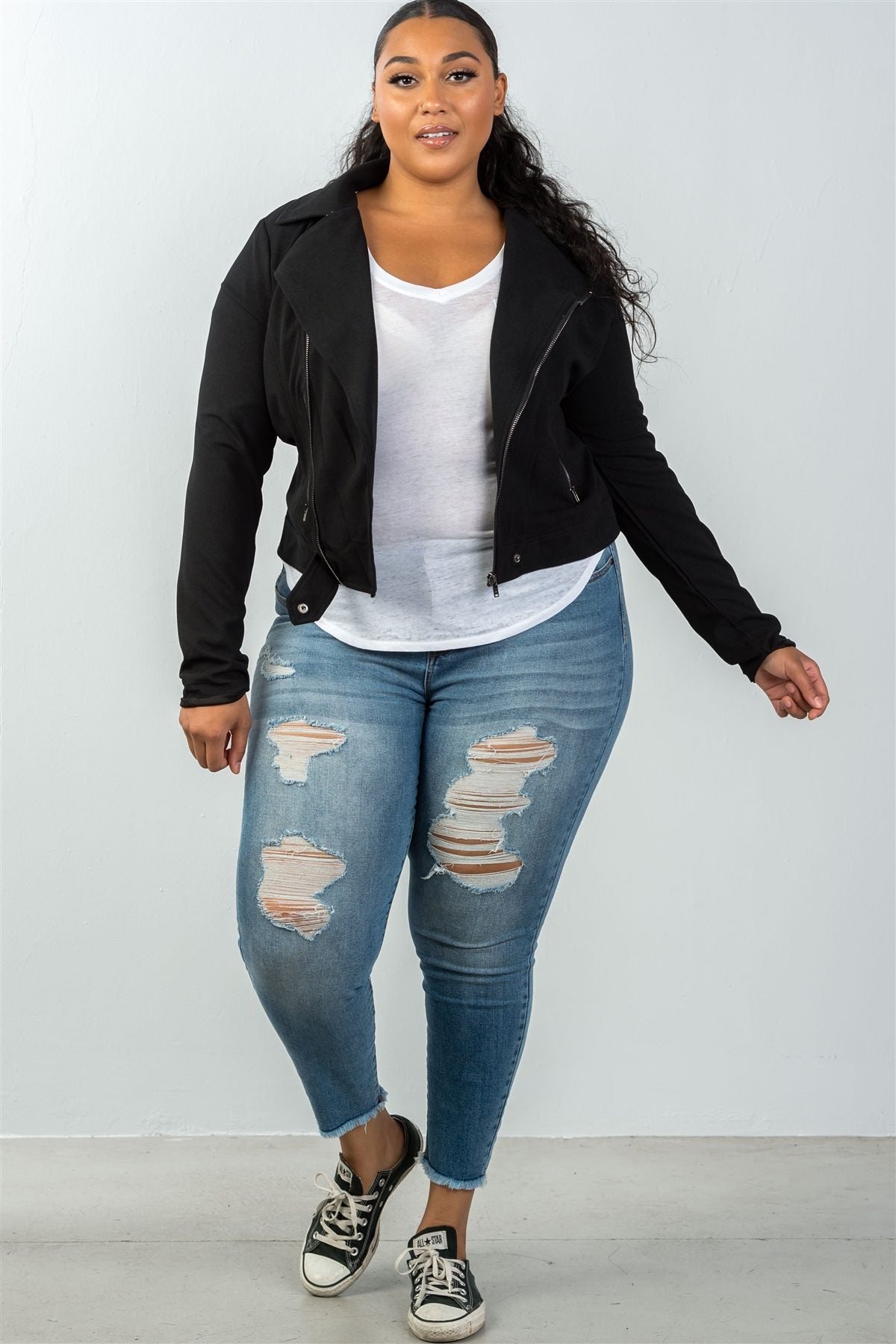 Ladies fashion plus size  asymmetric zipper moto jacket