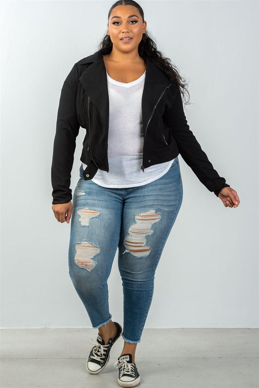 Ladies fashion plus size  asymmetric zipper moto jacket